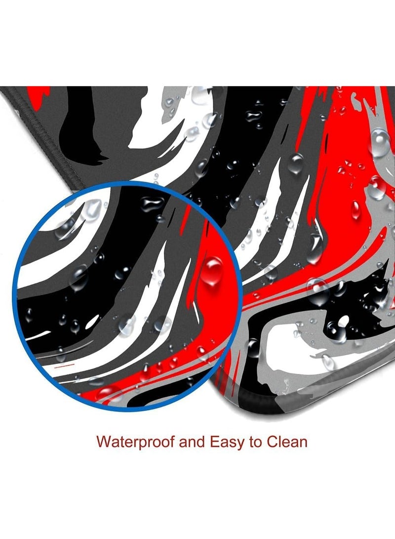 Arabest Large Mouse Pad for Desk - Black Red White Ink Liquid Waves Desk Pad, Abstract Waves Large Gaming Mouse Pad with Non-Slip Base and Stitched Edge  - Image 4