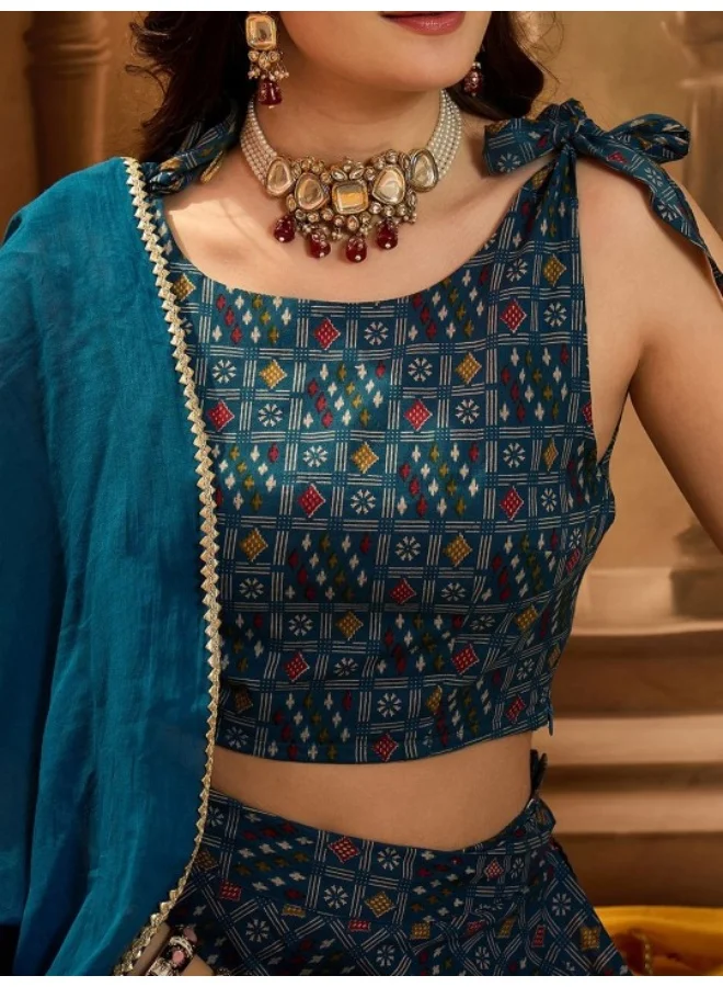أيه كيه إس Blue Patola Print Multi Layered Lehenga Choli