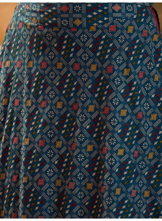 AKS Blue Patola Print Multi Layered Lehenga Choli - Image 3