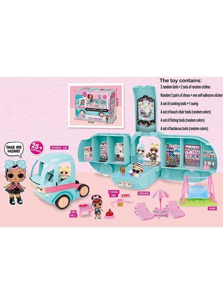 25+ Surprise 2-in-1 Glamper Bus House for Girls - Expands to 1.2 Feet Tall, 1.8 Feet Wide with Water Slide, Working Lights & Sounds, DJ Booth, Cafe, and More  - Image 2