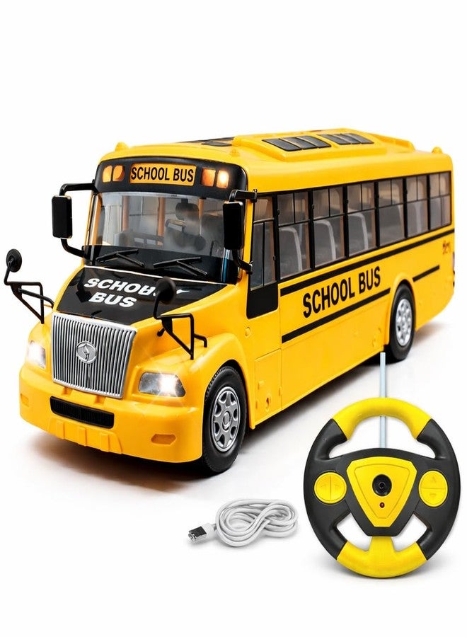 SMART BOY Rechargeable Remote Control School Bus Toy Car for Kids with Music & LED Lights, Steering Wheel RC Bus Anti-Skid Rubber Tires, Type-C Charging, 4WD Control Gift for Boys & Girls 7778 Yellow - Image 1