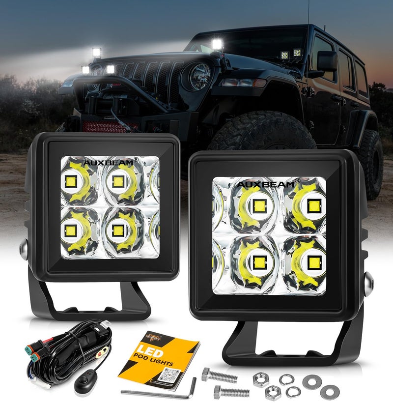 Auxbeam 2 Inch LED Pod Light Off Road Driving Light Square Spotlights 4000LM White Spot Beam Auxiliary Ditch Work Lights for Truck Car Jeep Motorcycle ATV UTV - Image 1