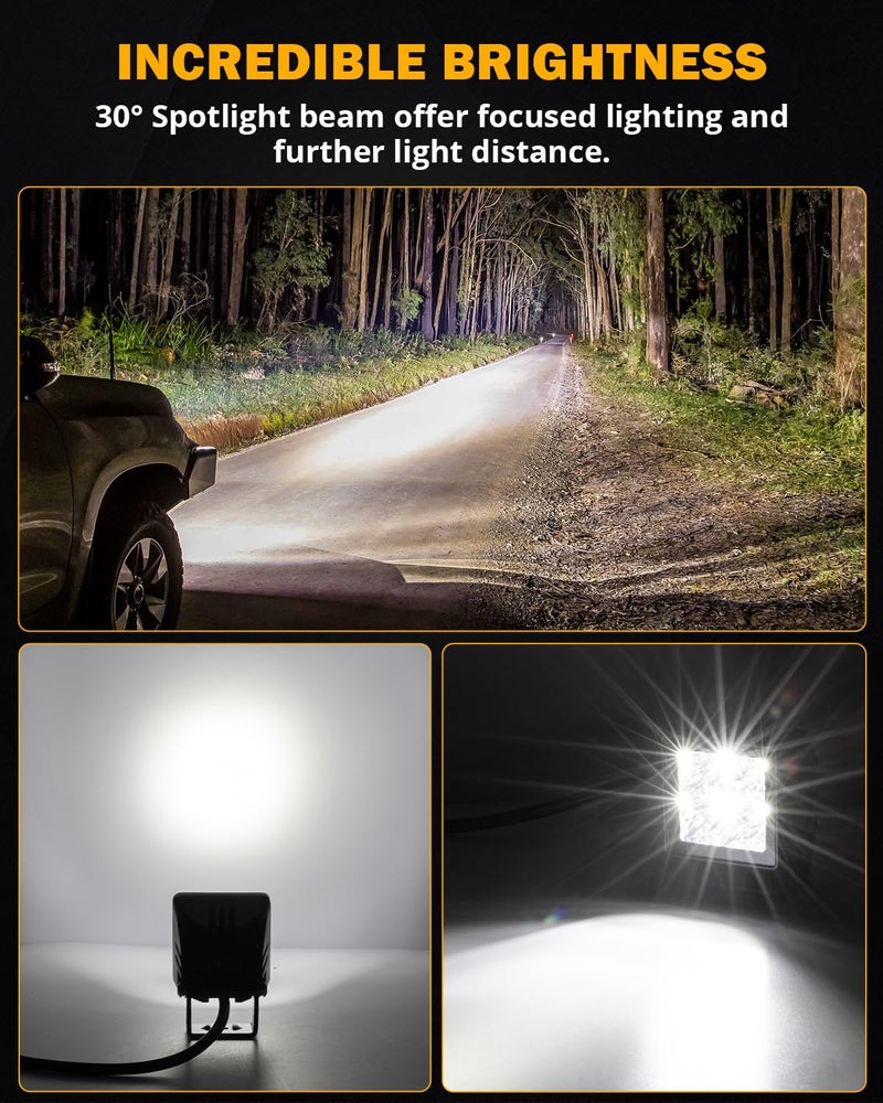 Auxbeam 2 Inch LED Pod Light Off Road Driving Light Square Spotlights 4000LM White Spot Beam Auxiliary Ditch Work Lights for Truck Car Jeep Motorcycle ATV UTV - Image 5