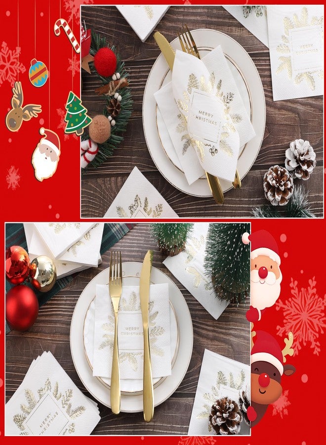 Livebe 100 Pack of Paper Cocktail Napkins with Gold design，Formal Dinner, Anniversary, Merry Christmas, Guestrooms, Restrooms(5 x 5 in，3-ply) (Gold MC) - Image 4