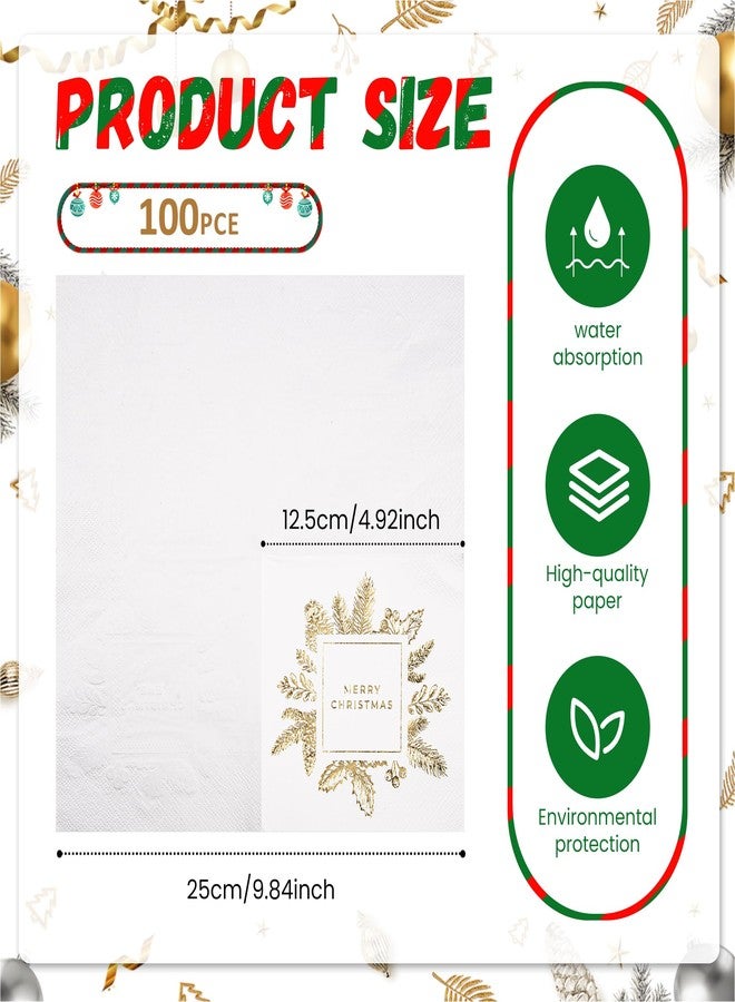 Livebe 100 Pack of Paper Cocktail Napkins with Gold design，Formal Dinner, Anniversary, Merry Christmas, Guestrooms, Restrooms(5 x 5 in，3-ply) (Gold MC) - Image 2