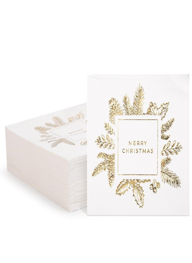 Livebe 100 Pack of Paper Cocktail Napkins with Gold design，Formal Dinner, Anniversary, Merry Christmas, Guestrooms, Restrooms(5 x 5 in，3-ply) (Gold MC) - Image 1