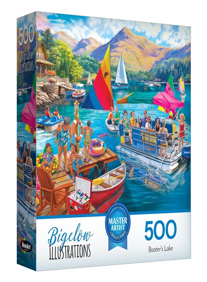 RoseArt - Bigelow Illustrations - Boater's Lake 500 Piece Jigsaw Puzzle, Summer Lake Puzzle for Adults - Image 1
