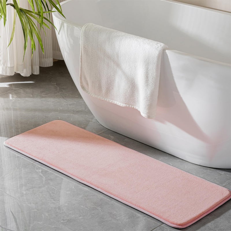 PAGGED Pink Memory Foam Bath Runner Mat Long Narrow Bathroom Rug Microfiber Bathroom Carpet Non Slip Soft Absorbent Washable Bathrug,16" x 47" - Image 1