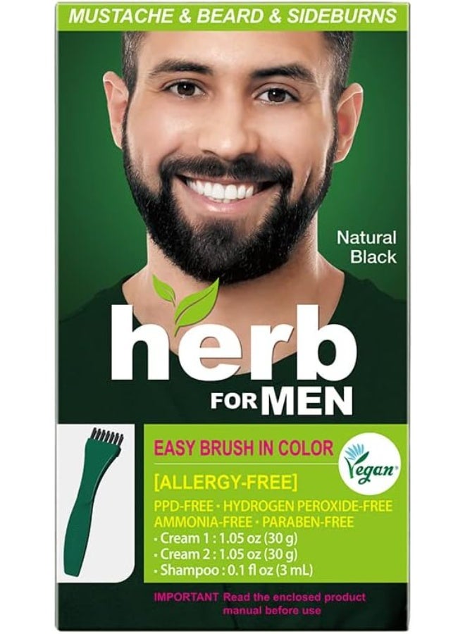 HerbForMen عشب للرجال، صبغة شارب ولحية خالية من PPD والأمونيا، مكونات طبيعية نباتية، بدون رائحة، لا مزيد من تهيجات الجلد من الصبغ للبشرة الحساسة - أسود طبيعي. - Image 1