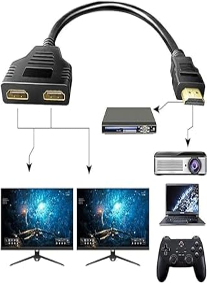 HDMI Splitter Cable Male to Female, 1 Port and 2 Out Adapter for HDTV(1080P) 