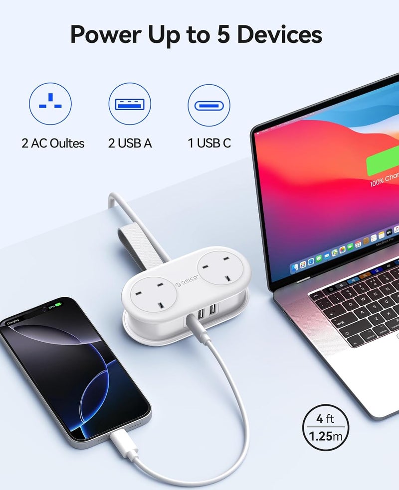Orico Travel Power Strip, 2 Outlets 3 USB Ports (1 USB C), 3250W 13A, Compact and Rollable Extension Cord for Hotel Travel Essentials Cruise Approved Power Strip-AP3 White - Image 3
