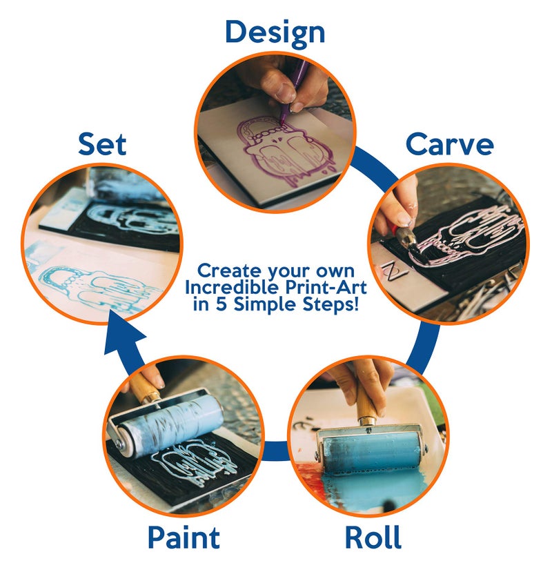 Bastex 5 Piece 4x6 inch Rubber Stamping Blanks. Linoleum Block for Stamp Making, Printmaking and Lino Carving Blocks. White and Black for Easy Design Print. - Image 4