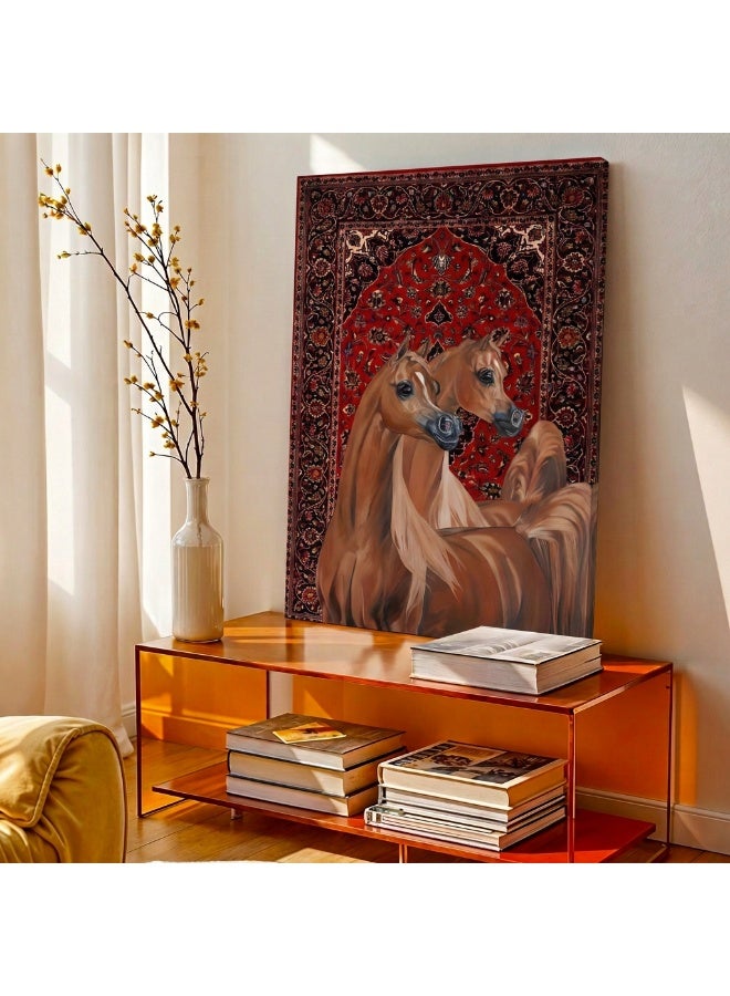 لوحاتي لوحة خيول فاخرة أسود وذهبي على كانفاس بإطار خشبي - Image 3