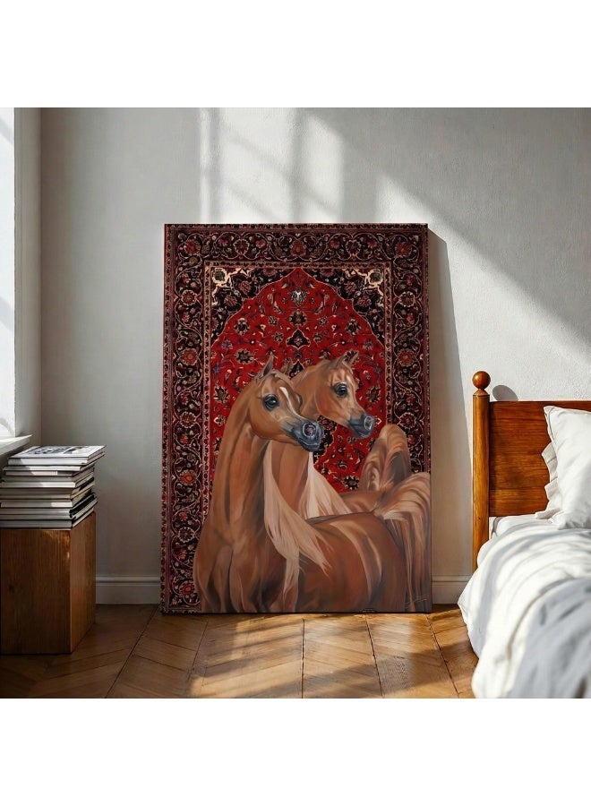 لوحاتي لوحة خيول فاخرة أسود وذهبي على كانفاس بإطار خشبي - Image 4