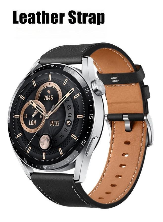 Huawei Watch Band Leather Strap, Straps Compatible with Huawei Watch 46MM GT5/GT4/GT3/GT3 Pro/GT2/GT2e/GT/GT Runner,Huawei Watch 4/4 Pro/3/3 Pro,Honor Watch 4 Pro/GS3/Magic Watch 2,Leather Band for Men, Women,22mm Band Width, Elegant Design, 1 Piece(Black) - Image 1