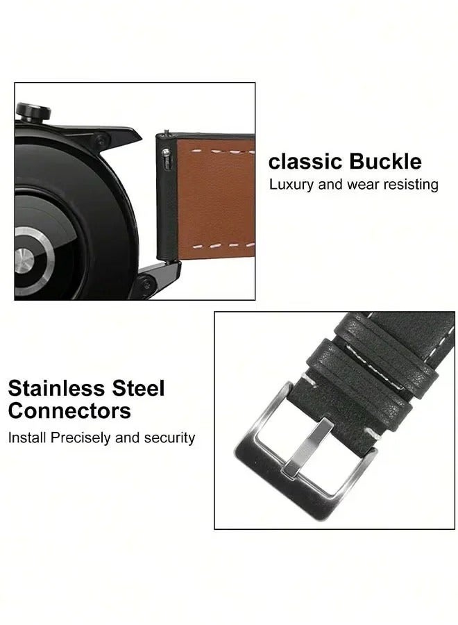 Huawei Watch Band Leather Strap, Straps Compatible with Huawei Watch 46MM GT5/GT4/GT3/GT3 Pro/GT2/GT2e/GT/GT Runner,Huawei Watch 4/4 Pro/3/3 Pro,Honor Watch 4 Pro/GS3/Magic Watch 2,Leather Band for Men, Women,22mm Band Width, Elegant Design, 1 Piece(Black) - Image 3