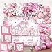 Cocomigo 254pcs Baby Shower Girl Decorations Elephant Baby Shower Decorations Include 300gsm Plates Elephant Balloon Arch Backdrop Tablecloths Balloon Box and Banner for Girl - Image 3