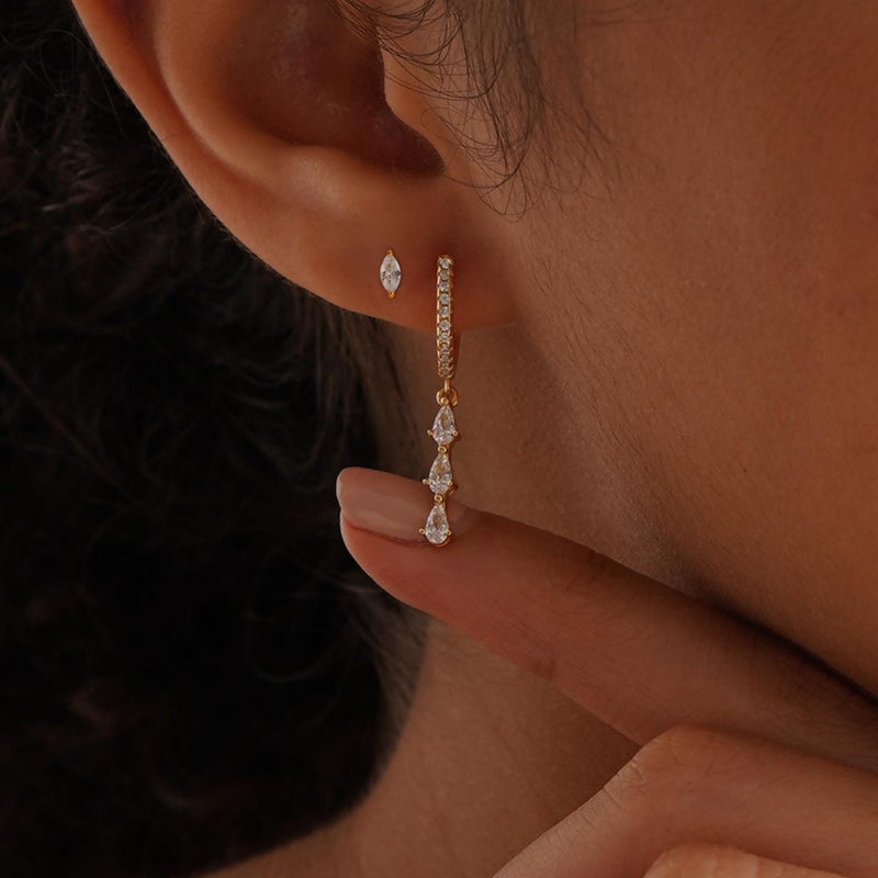Treasure Bender Huggie Gold Hoop Earrings for Women 14k Gold Plated Diamond Stud Earrings Hypoallergenic Cubic Zirconia Cartilage Flat Back Earring Drop Dangle Earrings Set Jewelry for Women Gift - Image 4