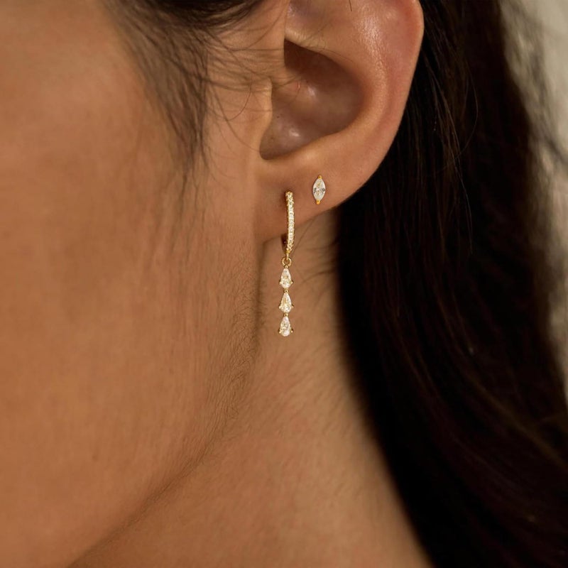 Treasure Bender Huggie Gold Hoop Earrings for Women 14k Gold Plated Diamond Stud Earrings Hypoallergenic Cubic Zirconia Cartilage Flat Back Earring Drop Dangle Earrings Set Jewelry for Women Gift - Image 2