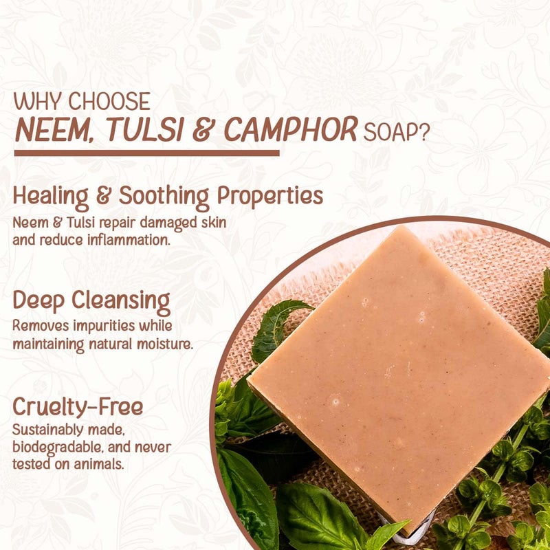 Naturalis Neem Soap for Skin Itching with Pure Camphor and Tulsi  Handmade and Organic Soap Bar ColdProcessed Natural Skin Care Ideal for Acne and Blemishes100g - Image 5