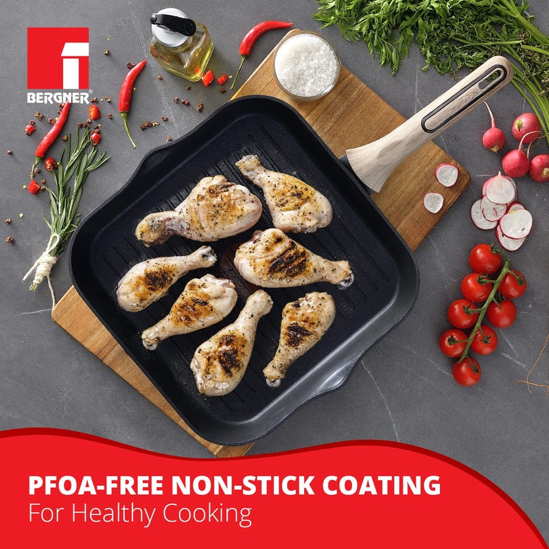 BERGNER Aluminium Ultimate Forged Non-Stick Grillpan 28Cm, Heatdot Technology Base, Food Safe, Grey - Image 4