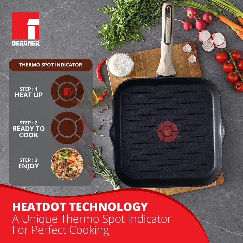 BERGNER Aluminium Ultimate Forged Non-Stick Grillpan 28Cm, Heatdot Technology Base, Food Safe, Grey - Image 3