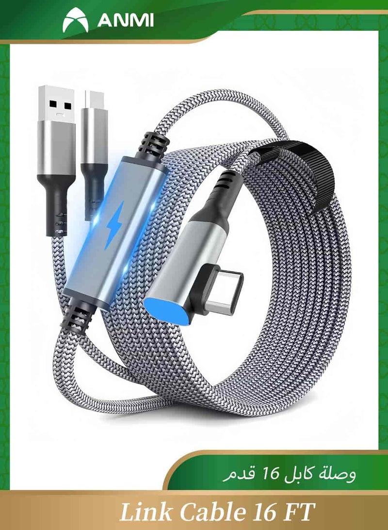 Anmi Link Cable 16 FT for Meta Oculus Quest 3, Quest 2/Pro Accessories, 3 in-1 Charging While Playing All Day, with USB C Sufficient Power for VR Headset - Image 1