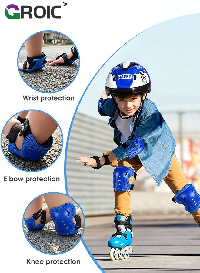 GROIC Kids Protective Gear Adjustable Protective Helmet,Kids Helmet Knee Elbow Pads Wrist Guard Sport Protective Gear Adjustable Scooter Skateboard Roller Bike Skate Cycling Safety Set(Blue) - Image 3