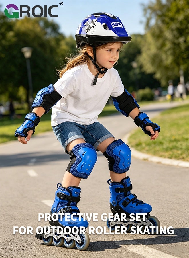 GROIC Kids Protective Gear Adjustable Protective Helmet,Kids Helmet Knee Elbow Pads Wrist Guard Sport Protective Gear Adjustable Scooter Skateboard Roller Bike Skate Cycling Safety Set(Blue) - Image 4