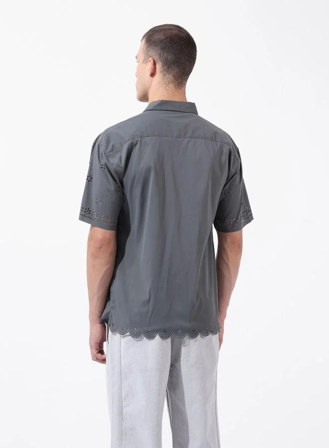 The Indian Garage Co Men Relaxed Fit Solid Cuban Collar Half Sleeves Shirt