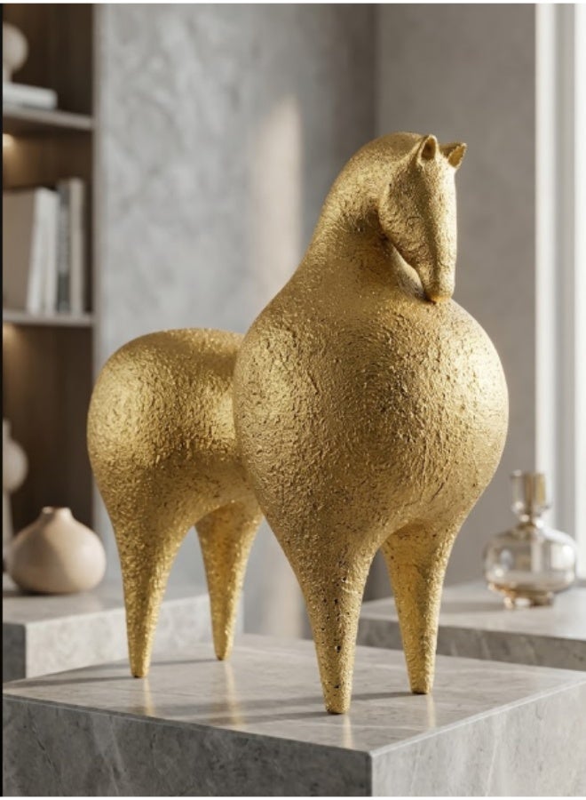 A Modern Abstract Golden Horse Figurine, Perfect for Nordic Style Home Decor And an Ideal Gift for Art Enthusiasts, Mudiem Size - Image 1
