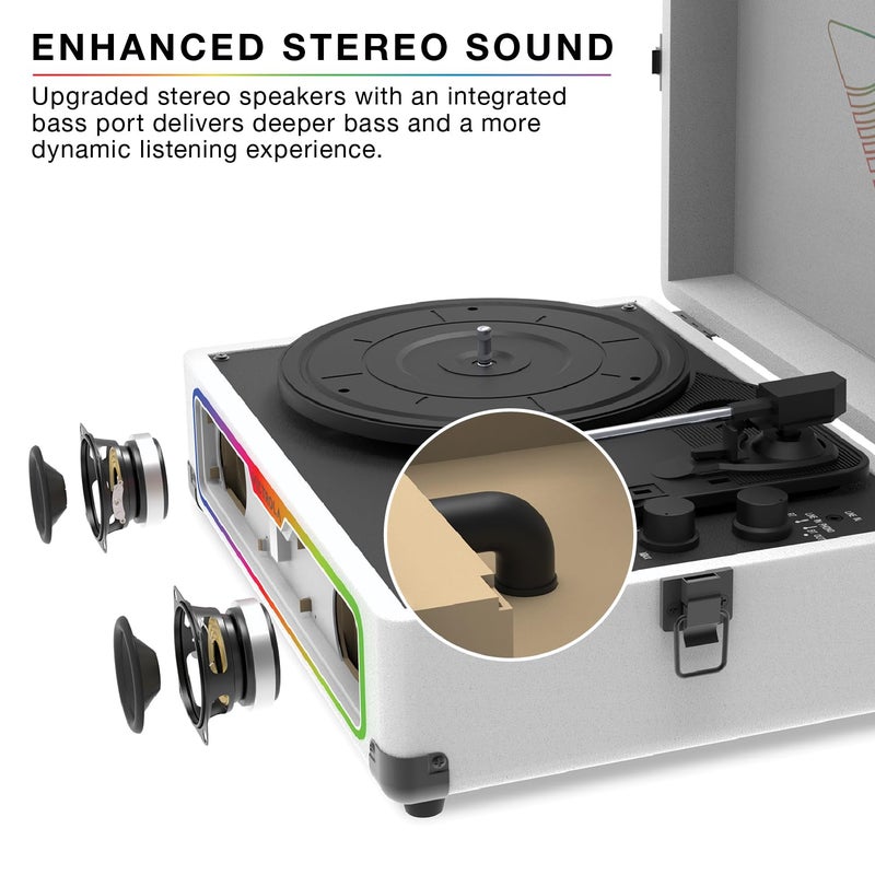 Victrola Journey Glow â€“ Illuminated Suitcase Record Player â€“ 18 RGB Light Effects, Stereo Speakers with Enhanced Bass, Bluetooth Streaming, (White) - Image 5