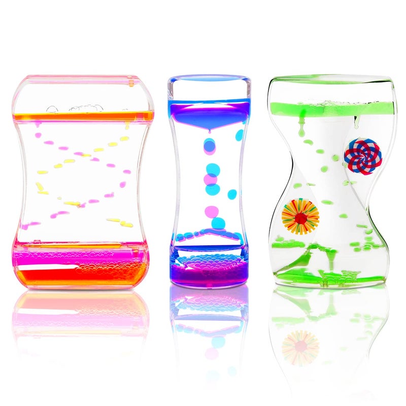 Coitak Liquid Motion Bubbler Timer for Sensory Play Fidget Toy Desk Top 3 Pack Assorted Colors Style1
