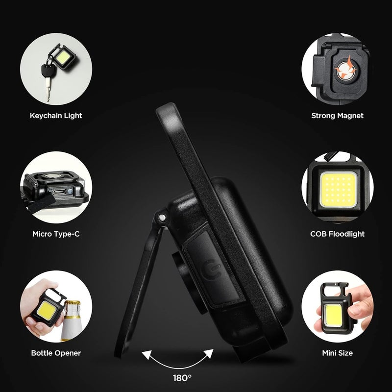 KhuHap KhuHap COB Rechargeable Keychain Flood Light Mini LED Lamp Flashlight Torch USB Charging Magnetic Gadgets Folding Bracket Bottle Opener Pocket Emergency Tourch Pack of 1 - Image 3