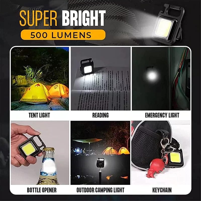 KhuHap KhuHap COB Rechargeable Keychain Flood Light Mini LED Lamp Flashlight Torch USB Charging Magnetic Gadgets Folding Bracket Bottle Opener Pocket Emergency Tourch Pack of 1 - Image 4