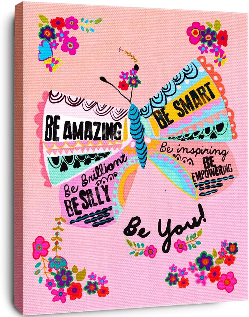 OTINGQD Motivational Wall Art - Pink Butterfly - Image 1
