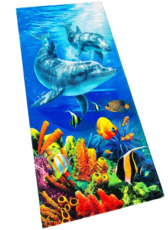 Softerry Dolphins Beach Towel 30 x 60 inch 100% Cotton Coral Reef and Fishes Tropical Island (Dolphins, One Towel) - Image 1