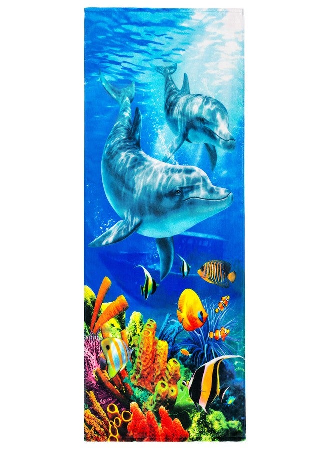 Softerry Dolphins Beach Towel 30 x 60 inch 100% Cotton Coral Reef and Fishes Tropical Island (Dolphins, One Towel) - Image 2