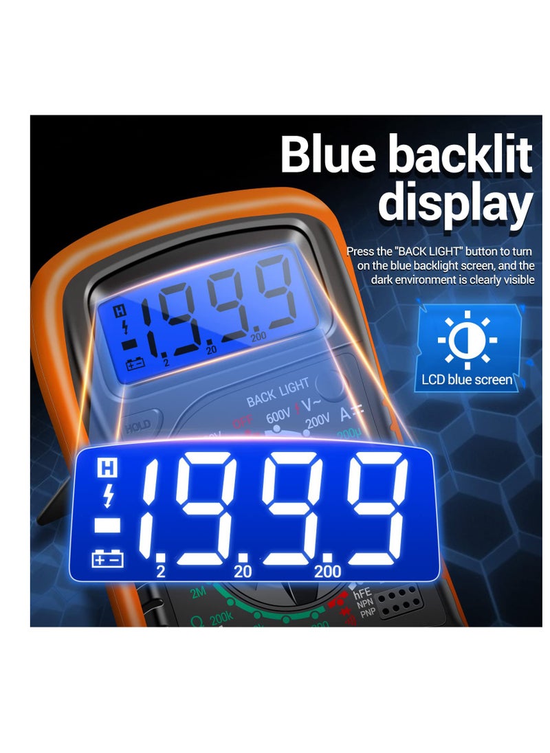 SYOSI - Digital Multimeter with Backlight LCD, Digital Portable Multimeter, Measure DC AC Voltmeter and Ohm Volt Amp Tester, Voltage, Current, Resistance, Continuity (with Tests Live Wire and Battery) - Image 1