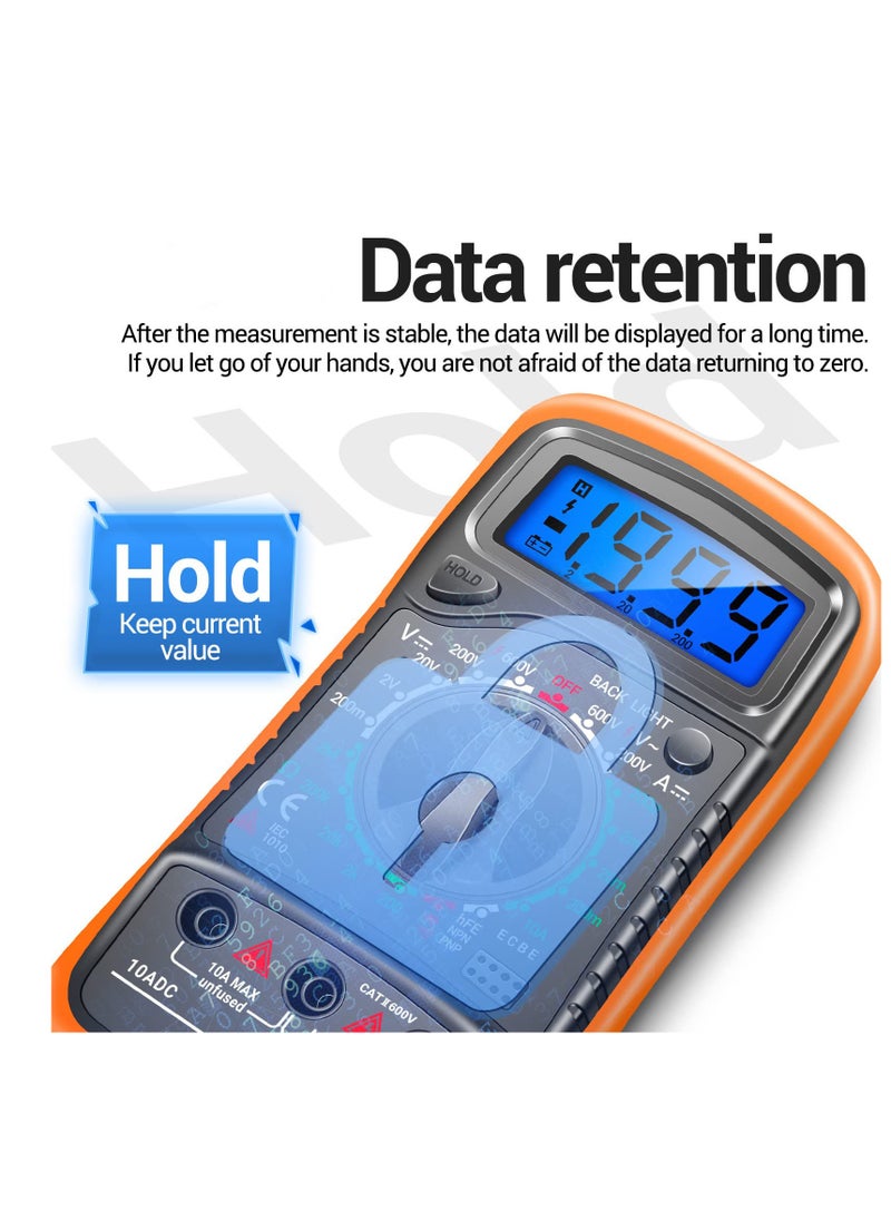 SYOSI - Digital Multimeter with Backlight LCD, Digital Portable Multimeter, Measure DC AC Voltmeter and Ohm Volt Amp Tester, Voltage, Current, Resistance, Continuity (with Tests Live Wire and Battery) - Image 1
