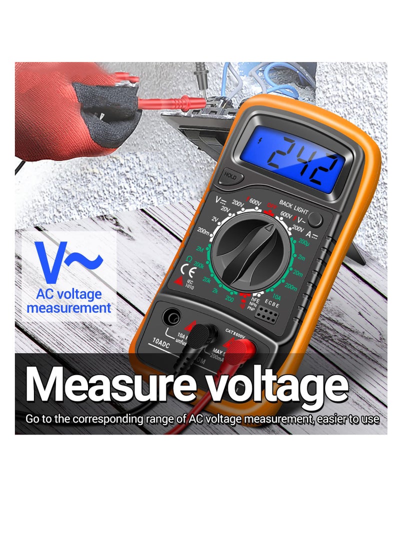SYOSI - Digital Multimeter with Backlight LCD, Digital Portable Multimeter, Measure DC AC Voltmeter and Ohm Volt Amp Tester, Voltage, Current, Resistance, Continuity (with Tests Live Wire and Battery) - Image 1