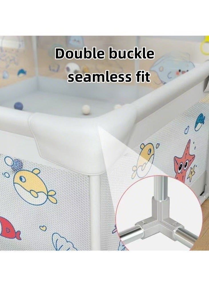EXCLIFE Children's Large Stainless Steel Steering Tube, Baby Indoor Crawling Safety Fence, Playpen with Breathable Mesh and Zipper Door - Gray 120x160cm, 2 Pull Rings + 60 Ocean Balls + 1 Storage Bag - Image 3