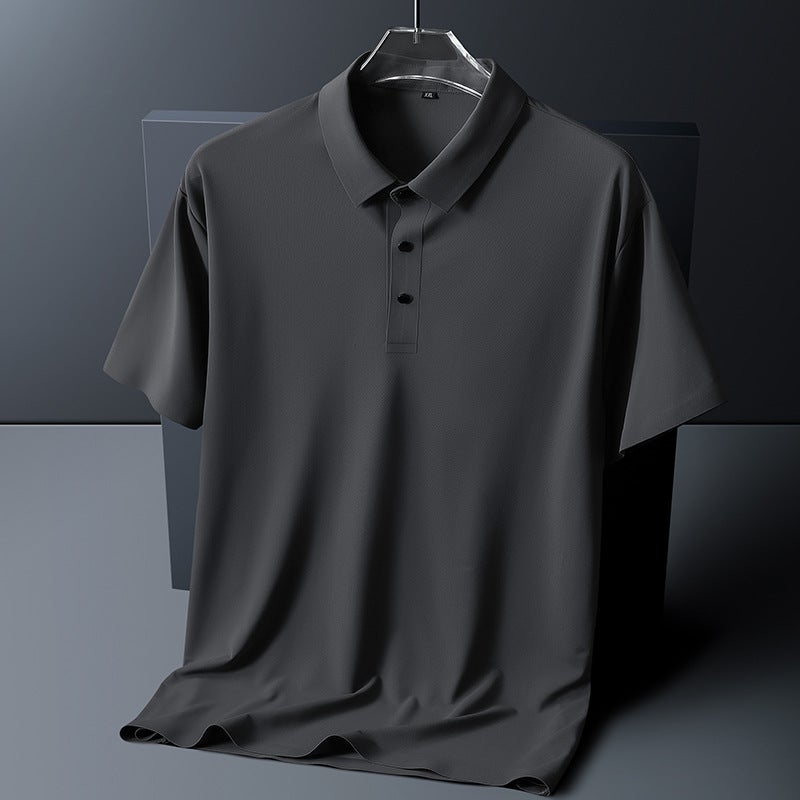 Fat Man Plus Size Business Ice Silk Seamless Men'S Short-Sleeved Lapel Polo Shirt Ice Silk Quick-Drying High-Quality Men'S Shirt - Image 5