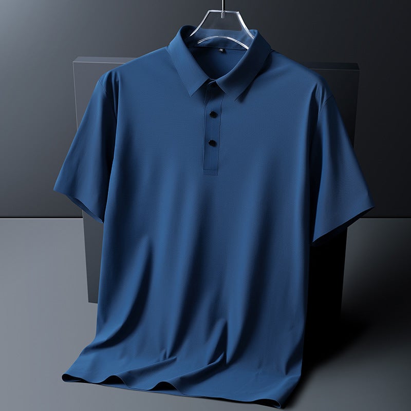 Fat Man Plus Size Business Ice Silk Seamless Men'S Short-Sleeved Lapel Polo Shirt Ice Silk Quick-Drying High-Quality Men'S Shirt - Image 2