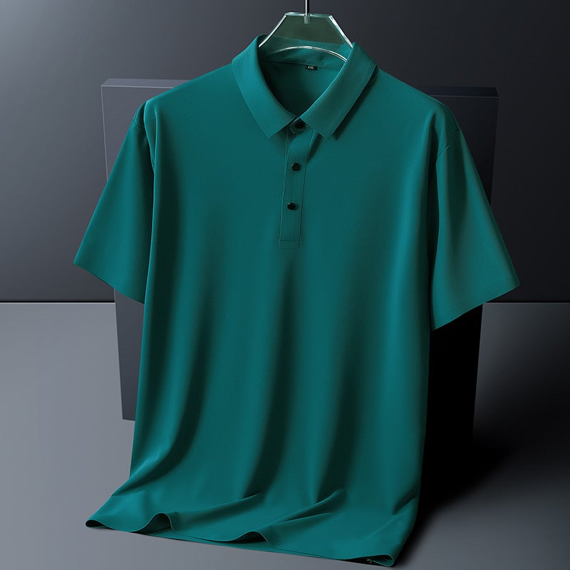 Fat Man Plus Size Business Ice Silk Seamless Men'S Short-Sleeved Lapel Polo Shirt Ice Silk Quick-Drying High-Quality Men'S Shirt - Image 1