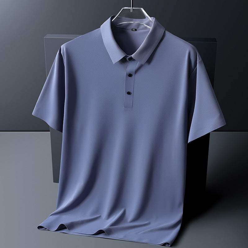 Fat Man Plus Size Business Ice Silk Seamless Men'S Short-Sleeved Lapel Polo Shirt Ice Silk Quick-Drying High-Quality Men'S Shirt - Image 3