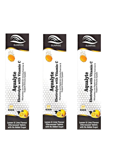 Aqualyte Electrolyte Replenish & Rehydrate During Exercise Sugar Free - 20 Effervescent Tablets | Pack of 3