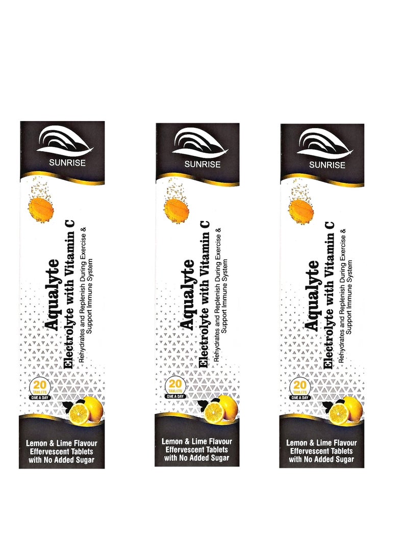 SUNRISE - Aqualyte Electrolyte Replenish & Rehydrate During Exercise Sugar Free - 20 Effervescent Tablets | Pack of 3 - Image 1