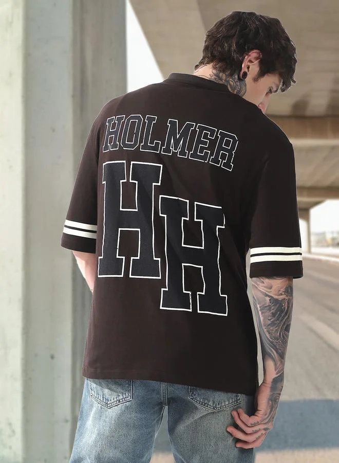 Hubberholme Men Holmer Graphic Printed V-Neck Oversized Fit T-shirt