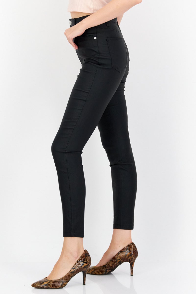 NA-KD Women Fitted Leg Waxed Skinny Pants, Black - Image 3